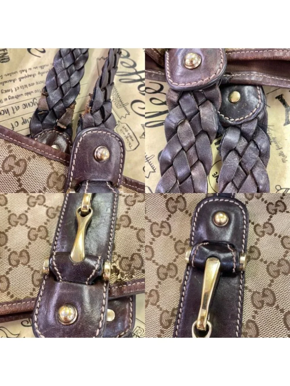 Gucci Tote Shoulder Bag GG Canvas Horsebid - Picture 15 of 16